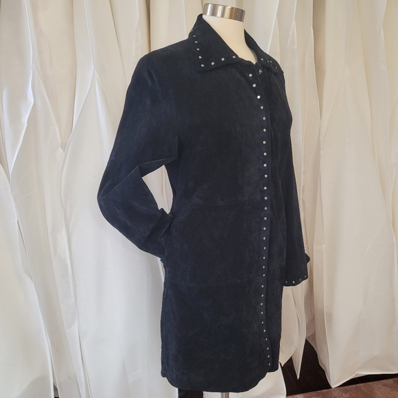Vintage Express Black Leather Suede Coat with silver stud detailing size 9/10 - Picture 2 of 12